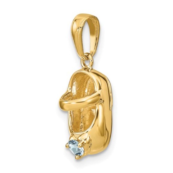 14k Yellow Gold with Synthetic Stone (Birth Month) Mary Jane Baby Shoe Charm - Picture 2 of 15